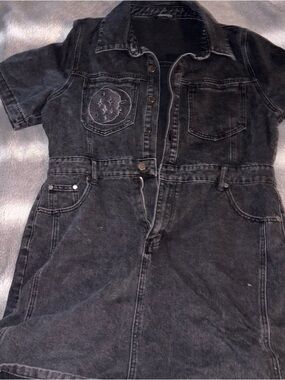 Disturbia Black Denim Embroidered Label Dress